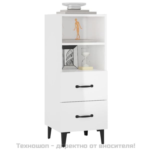 Сайдборд, бял гланц, 34,5x34x90 см, инженерно дърво