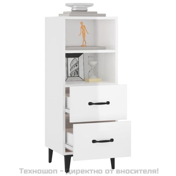 Сайдборд, бял гланц, 34,5x34x90 см, инженерно дърво