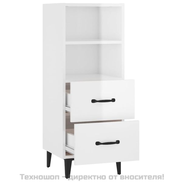 Сайдборд, бял гланц, 34,5x34x90 см, инженерно дърво