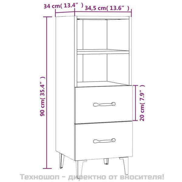 Сайдборд, бял гланц, 34,5x34x90 см, инженерно дърво