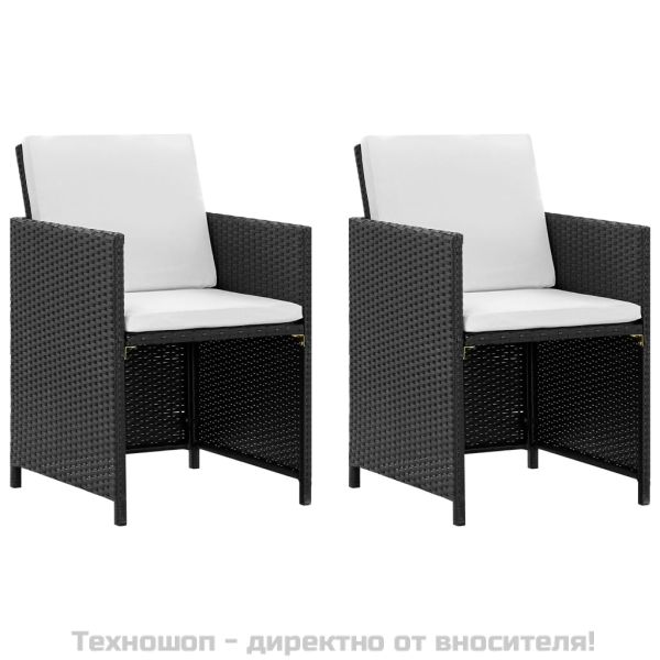 Градински комплект с възглавници, 5 части, черен полиратан