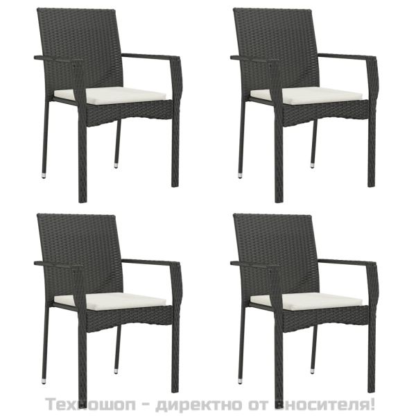 Градински столове с възглавници, 4 бр, полиратан, черни