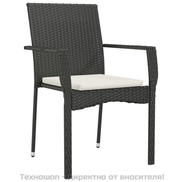 Градински столове с възглавници, 4 бр, полиратан, черни