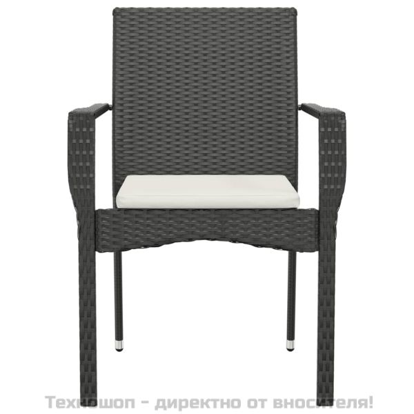 Градински столове с възглавници, 4 бр, полиратан, черни