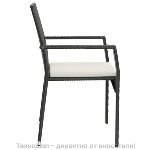 Градински столове с възглавници, 4 бр, полиратан, черни