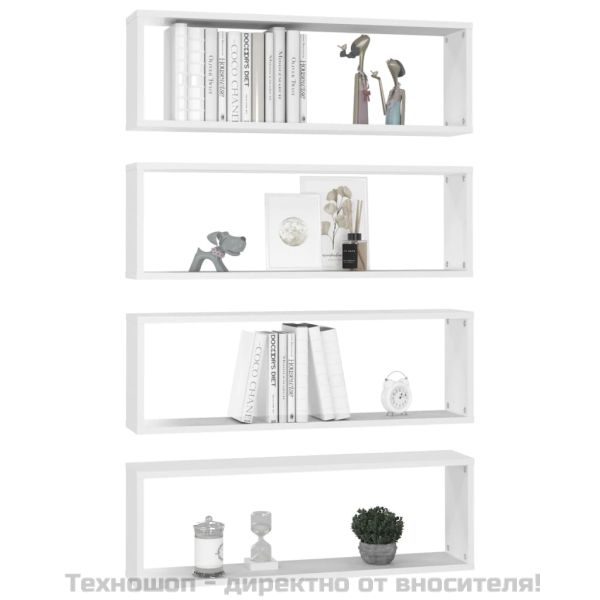 Стенни кубични рафтове 4 бр, бели, 80x15x26,5см инженерно дърво