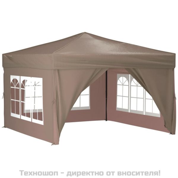 Сгъваема парти палатка със странични стени, таупе, 3x3 м