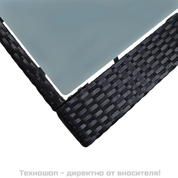 Градински бар комплект, 5 части, полиратан и стъкло, черен