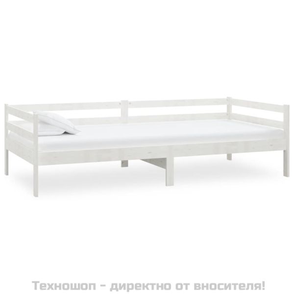 Дневно легло без матрак, бял, борово дърво масив, 90x200 см