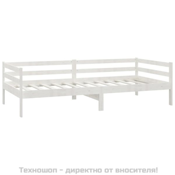 Дневно легло без матрак, бял, борово дърво масив, 90x200 см
