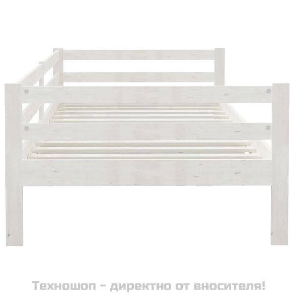 Дневно легло без матрак, бял, борово дърво масив, 90x200 см