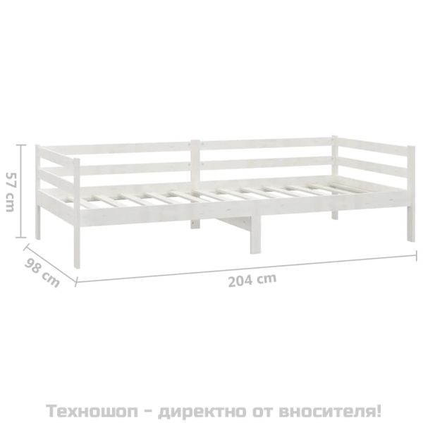 Дневно легло без матрак, бял, борово дърво масив, 90x200 см