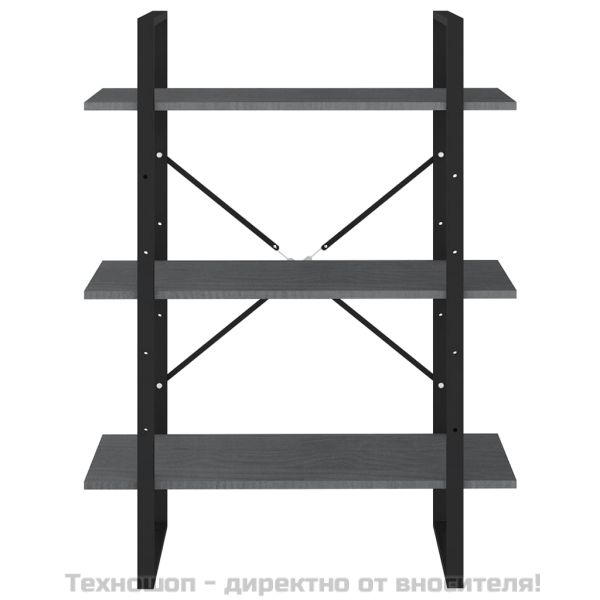 3-етажна библиотека, сива, 80x30x105 см, борово дърво масив