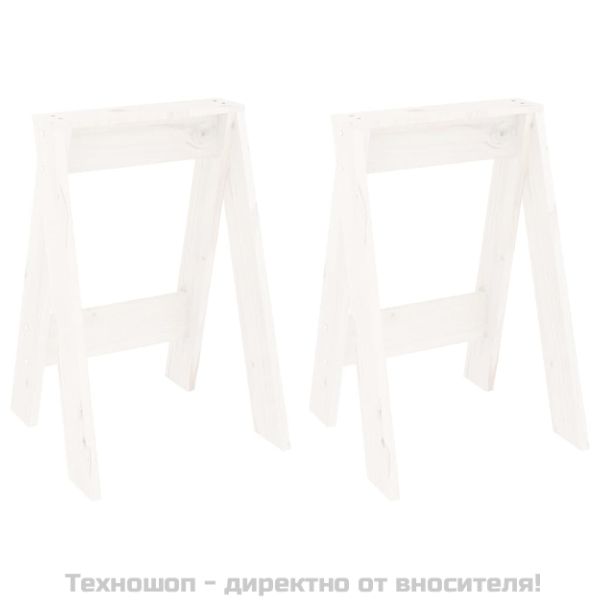 Табуретки, 2 бр, бели, 40x40x60 см, борово дърво масив