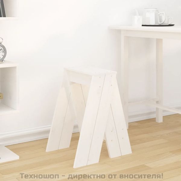 Табуретки, 2 бр, бели, 40x40x60 см, борово дърво масив