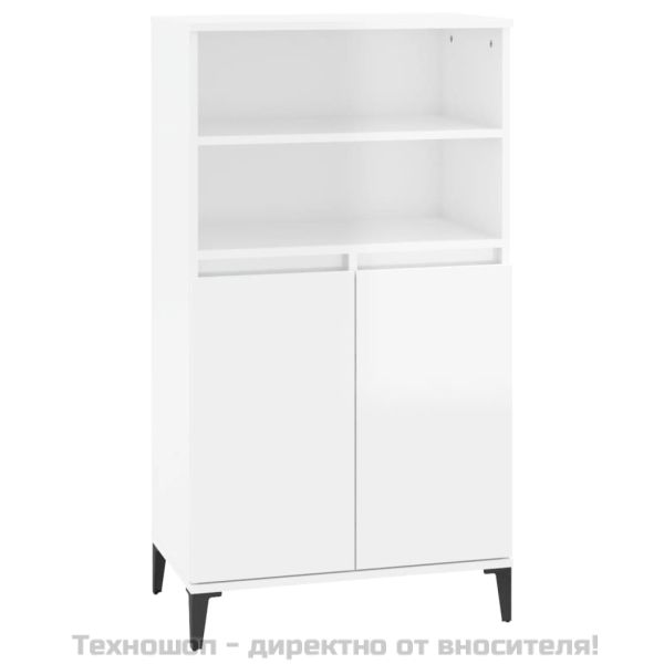 Висок шкаф, бял гланц, 60x36x110 см, инженерно дърво
