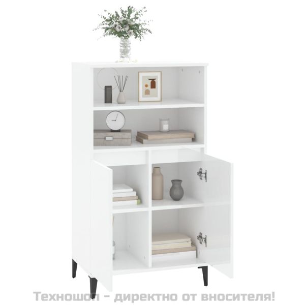 Висок шкаф, бял гланц, 60x36x110 см, инженерно дърво
