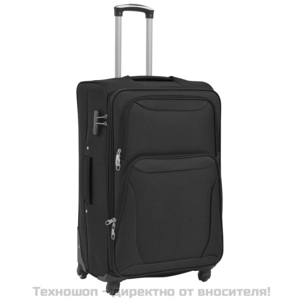 Комплект от 3 броя меки куфари на колелца, черни