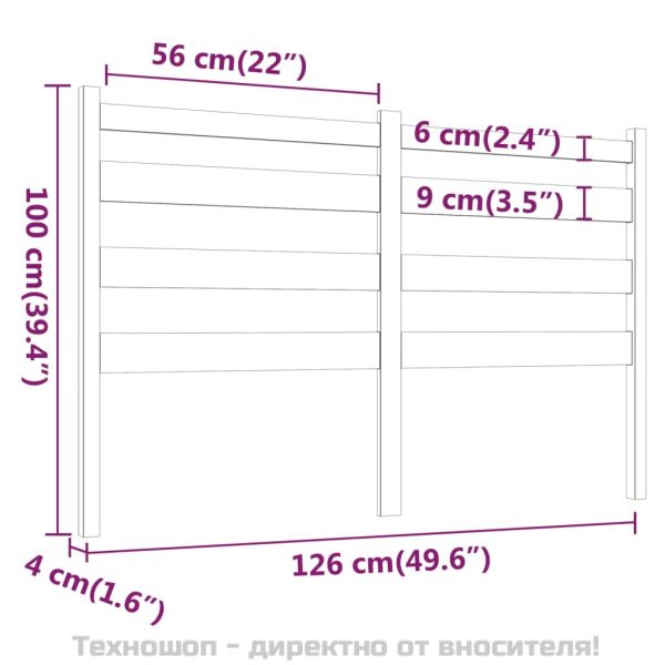 Горна табла за легло, сива, 126x4x100 см, бор масив