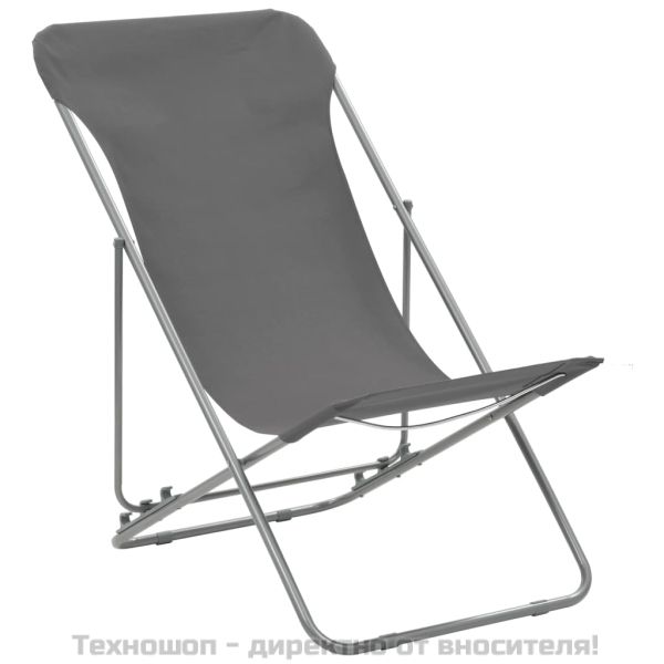 Сгъваеми плажни столове, 2 бр, стомана и оксфорд тъкан, сиви