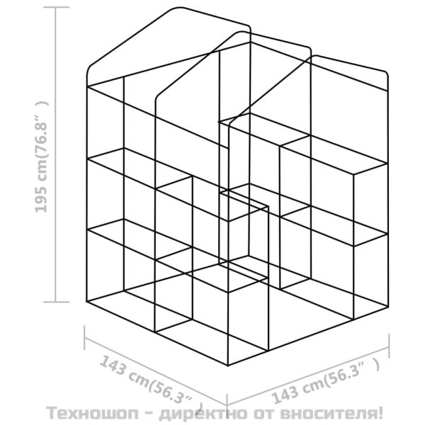 Оранжерия с рафтове, стомана, 143x143x195 см