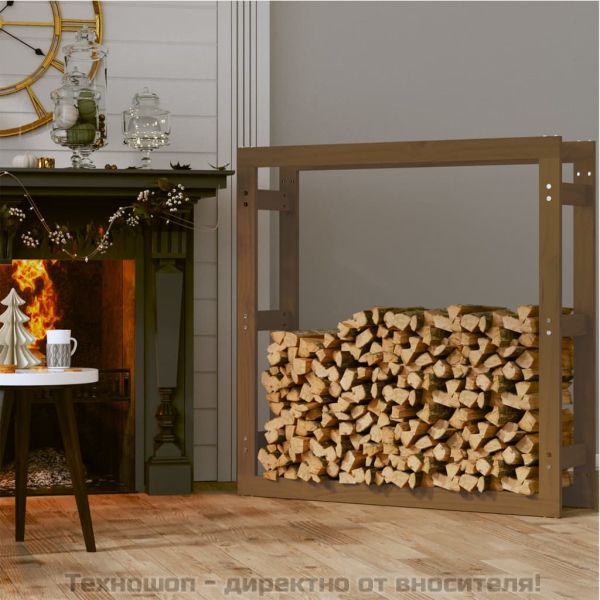 Поставка за дърва за огрев меденокафява 100x25x100 см бор масив