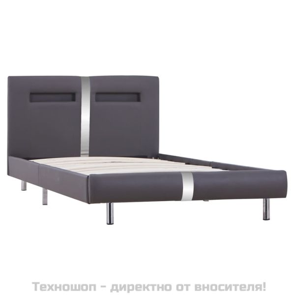 Рамка за легло с LED, сива, изкуствена кожа, 90x200 cм