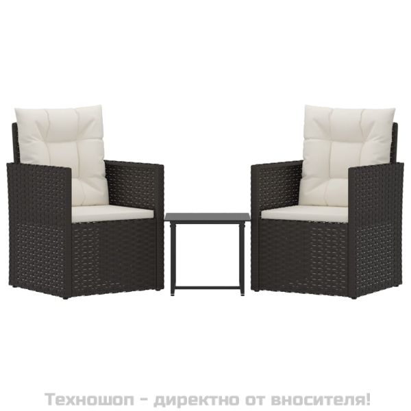 Лаундж комплект за двор с възглавници 3 части полиратан черен