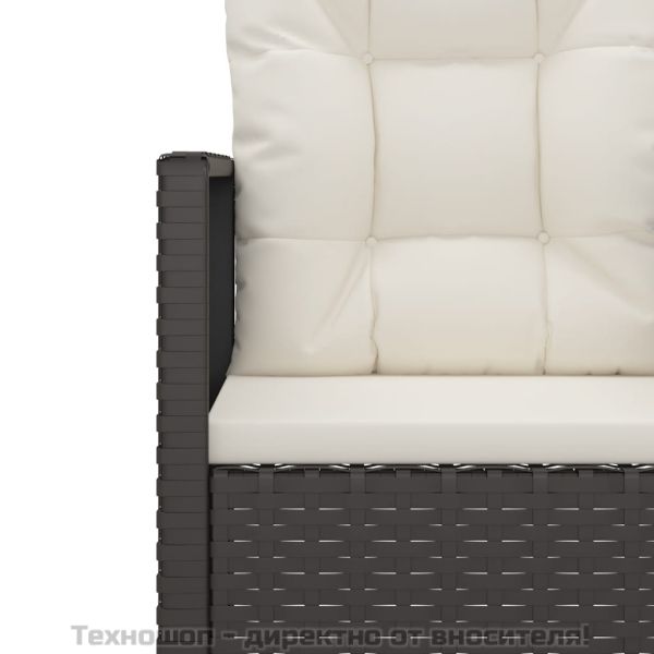 Лаундж комплект за двор с възглавници 3 части полиратан черен