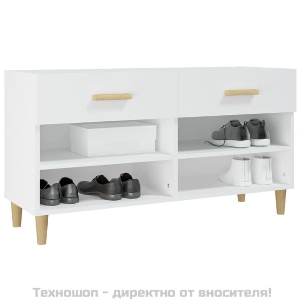 Шкаф за обувки, бял, 102x35x55 см, инженерно дърво