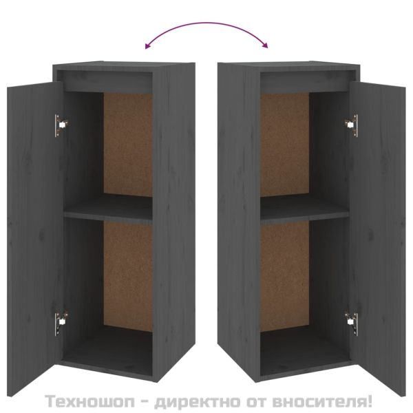 Стенен шкаф, сив, 30x30x80 см, борово дърво масив