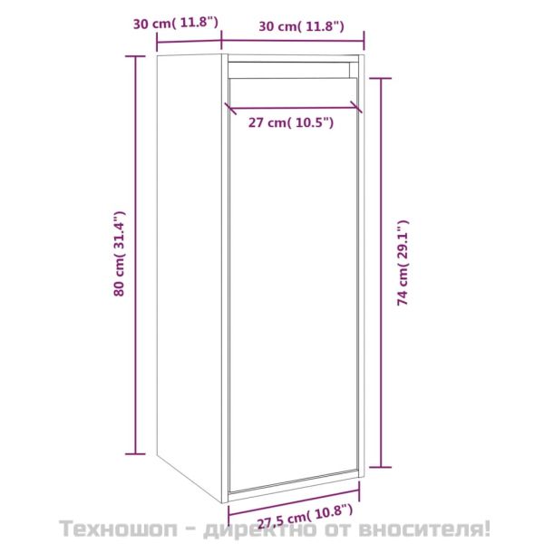 Стенен шкаф, сив, 30x30x80 см, борово дърво масив