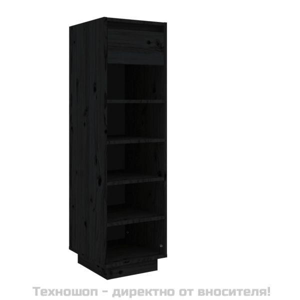 Шкаф за обувки, черен, 34x30x105 см, бор масив