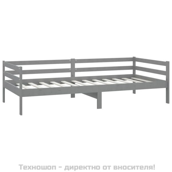 Дневно легло без матрак, сив, борово дърво масив, 90x200 см