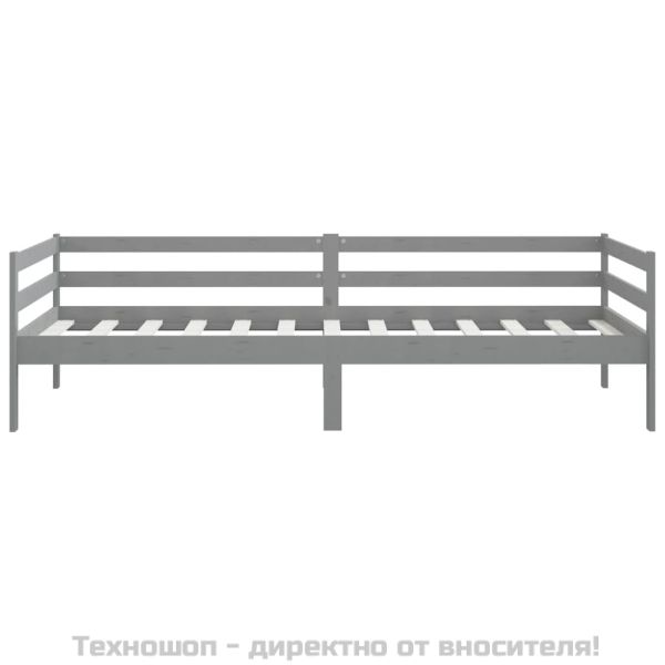 Дневно легло без матрак, сив, борово дърво масив, 90x200 см