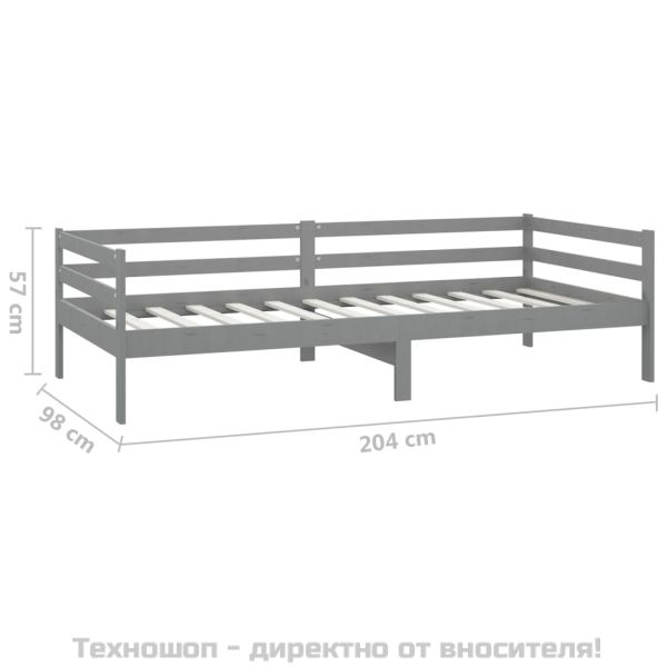 Дневно легло без матрак, сив, борово дърво масив, 90x200 см