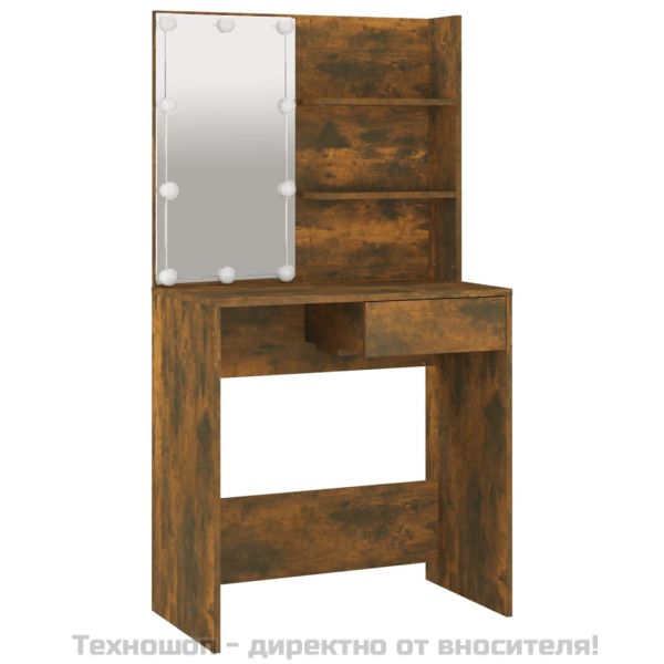 Тоалетка с LED, опушен дъб, 74,5x40x141 см