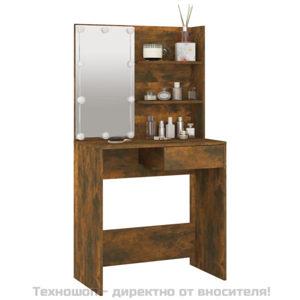 Тоалетка с LED, опушен дъб, 74,5x40x141 см