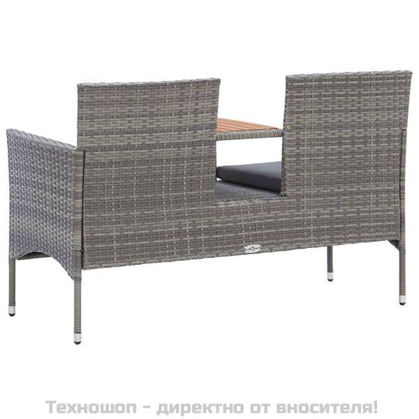 2-местна градинска пейка с маса за чай 143 см полиратан сива