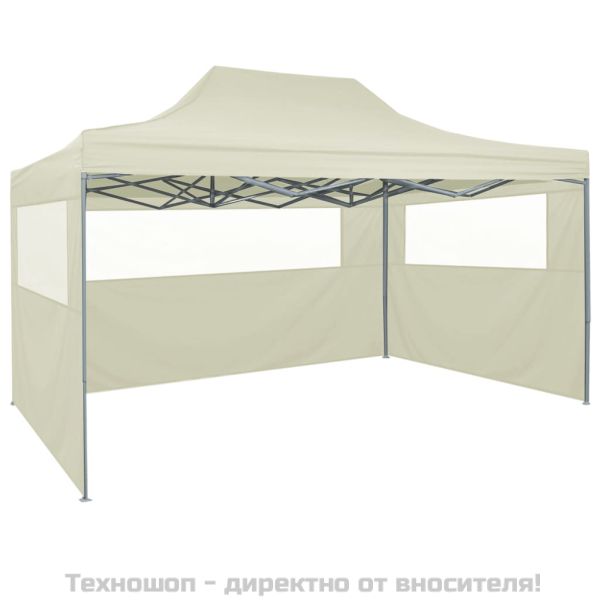 Сгъваема парти шатра с 4 странични стени 3х4 м стомана кремава