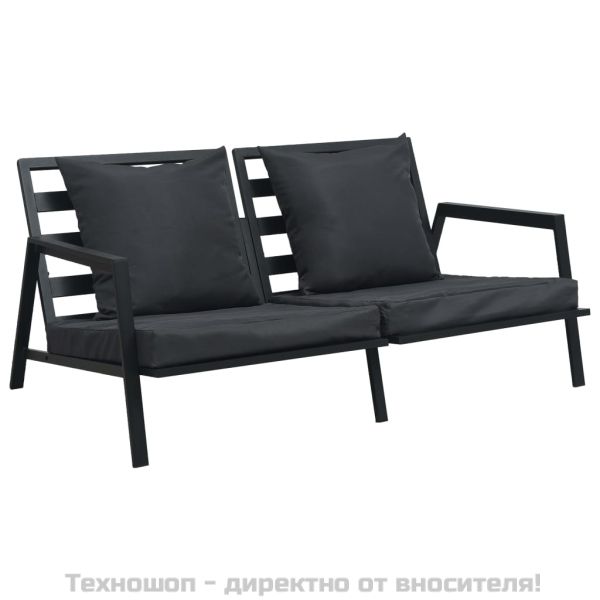 Градински комплект с възглавници, 4 части, алуминий, тъмносив