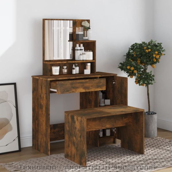 Тоалетка с огледало, Опушен дъб, 86,5x35x136 см