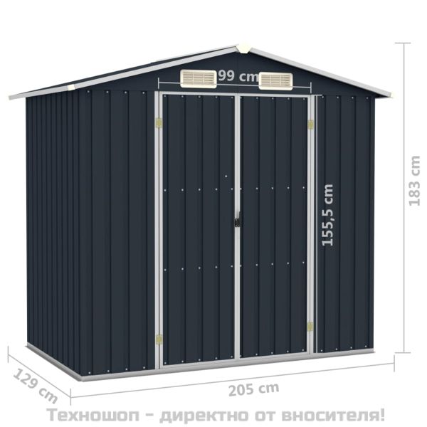 Градинска барака, антрацит, 205x129x183 см, поцинкована стомана