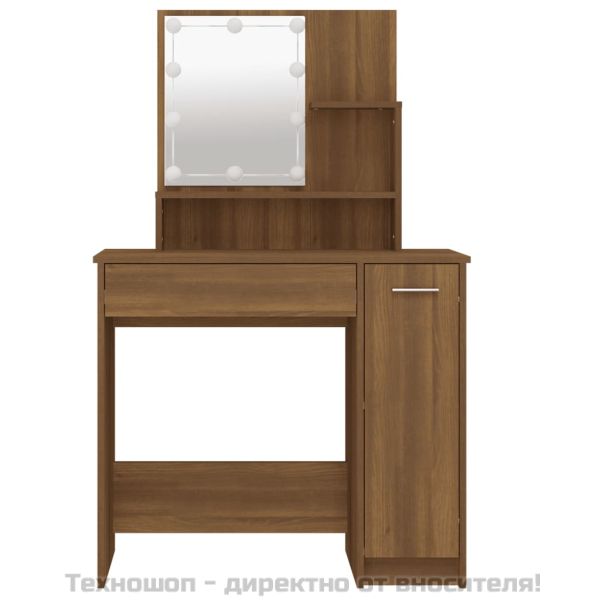 Тоалетка с LED, кафяв дъб, 86,5x35x136 см