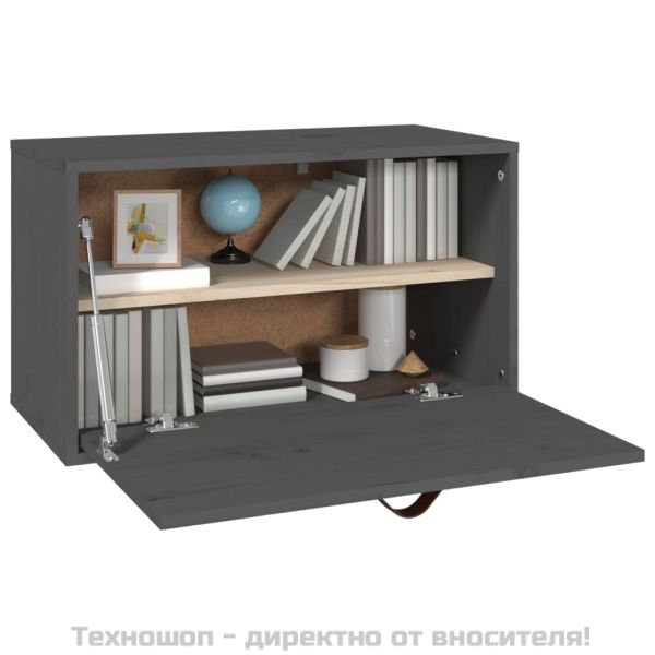 Стенен шкаф, сив, 60x30x35 см, борово дърво масив