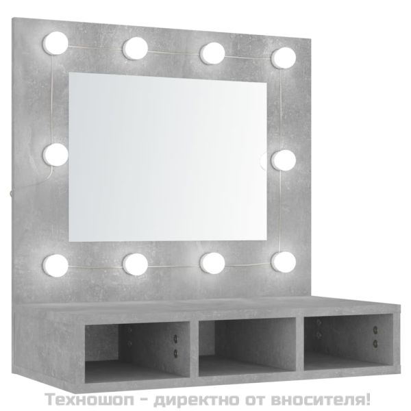 Огледален шкаф с LED, бетонно сив, 60x31,5x62 см