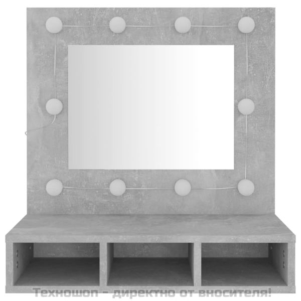 Огледален шкаф с LED, бетонно сив, 60x31,5x62 см