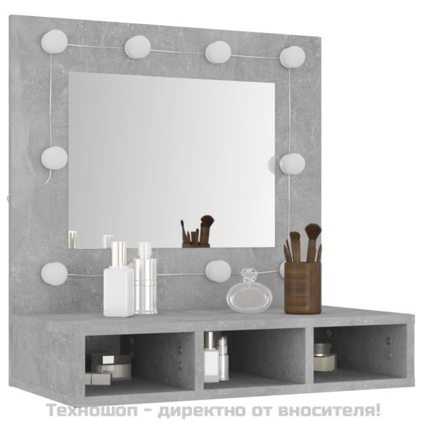 Огледален шкаф с LED, бетонно сив, 60x31,5x62 см