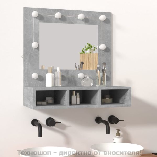 Огледален шкаф с LED, бетонно сив, 60x31,5x62 см