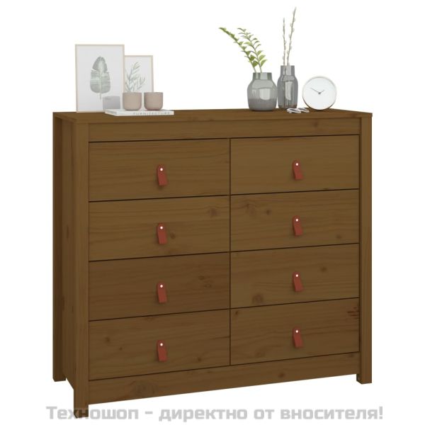 Страничен шкаф, меденокафяв, 100x40x90 см, борово дърво масив